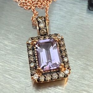 Le Vian 14K Rose Gold .9ctw Natural Diamond & Amethyst Pendant 18” Necklace NWT